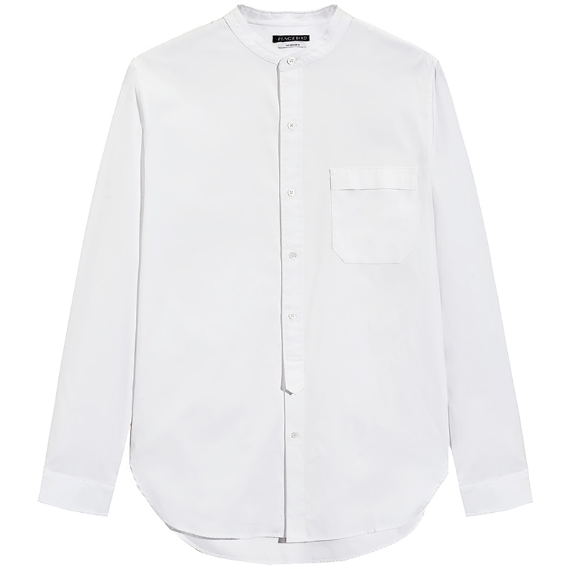 太平鸟男装夏季新款男士韩版修身个性潮流立领白色衬衫_421