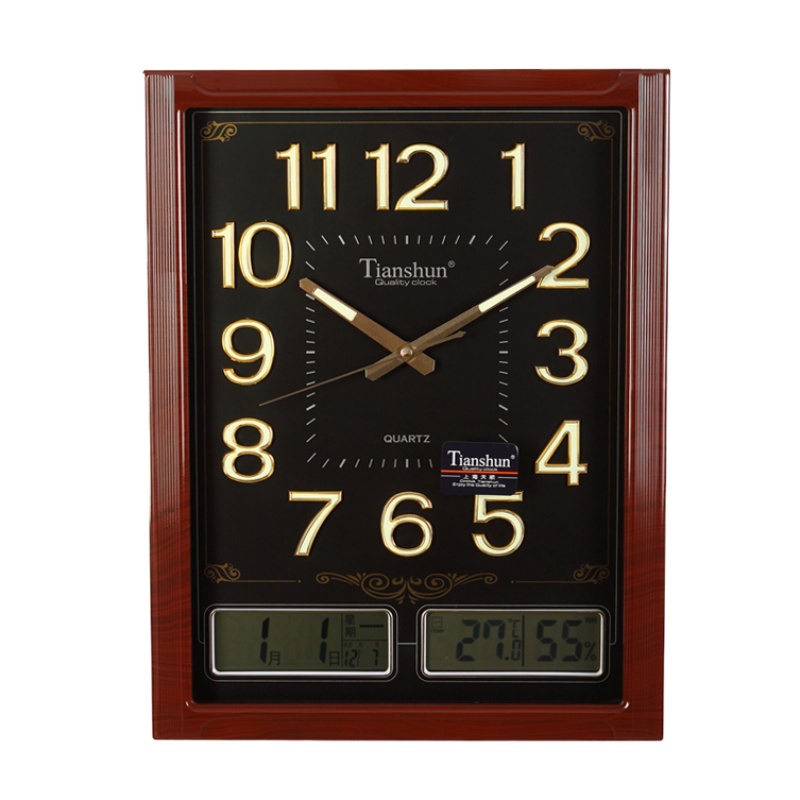 递乐(DiLe)天顺钟表挂钟客厅静音现代日历钟表夜光时钟电子大号挂表长方形石英钟 中号白色 20英寸