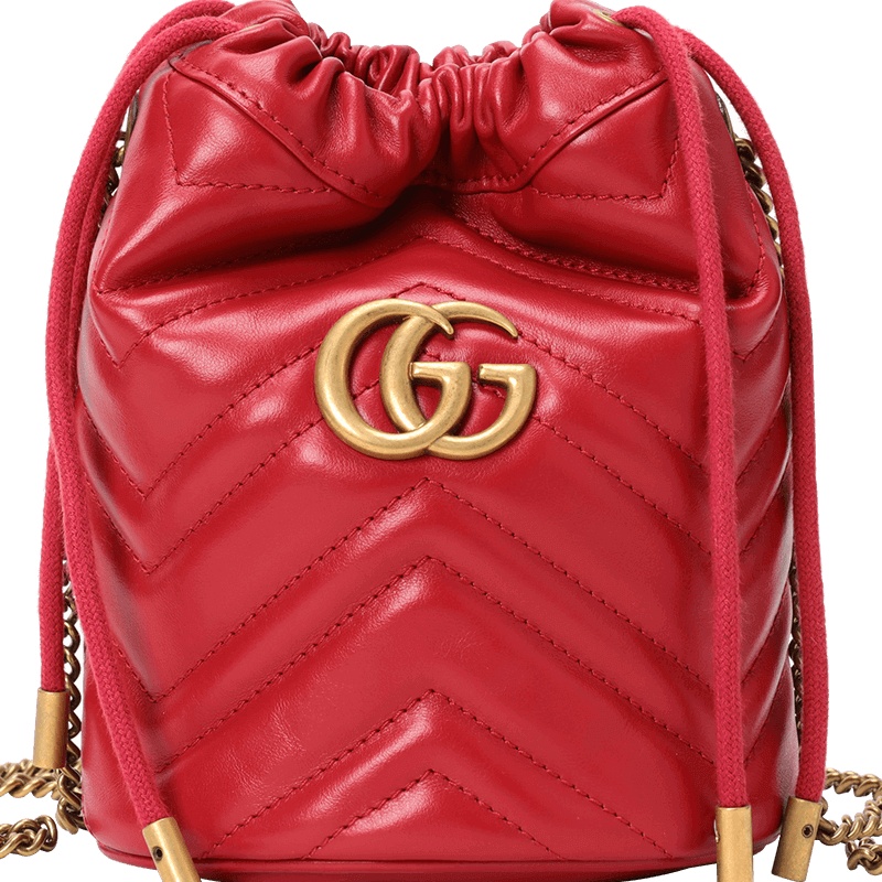 预订 GUCCI 古驰 GG Marmont 链条包 单肩包 水桶包迷你 双G饰扣绗缝皮575163金扣