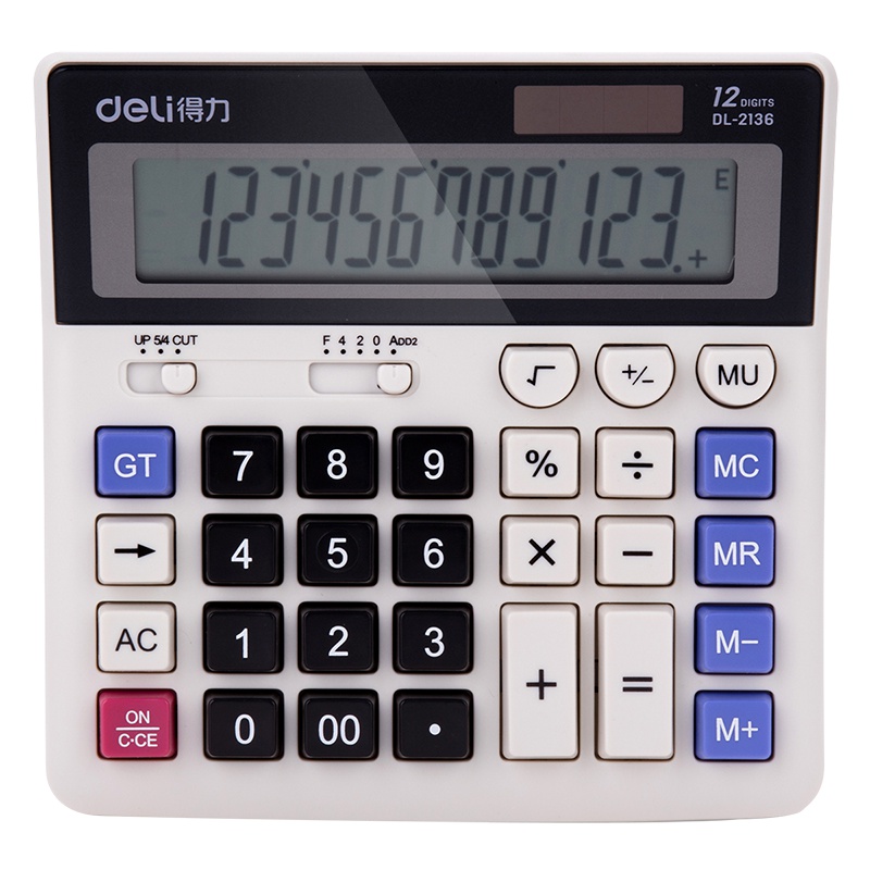 得力(deli)2136太阳能计算器大键盘按键多功能计算机12位办公用品文具大号会计专用大屏电脑按键银行财务专用