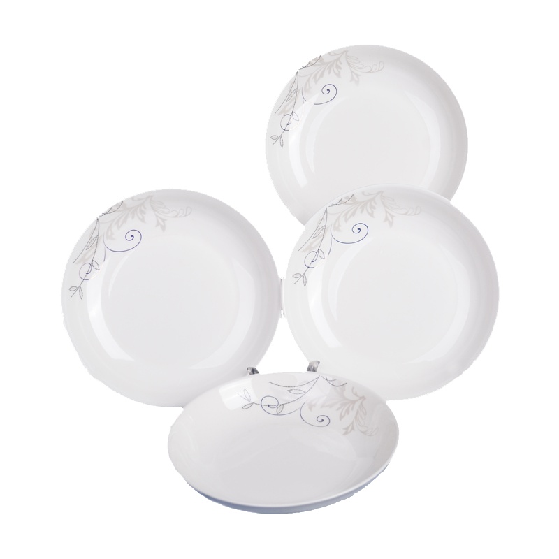 [7英寸深盘4个]盘子陶瓷菜盘创意家用餐具简约日式菜碟圆形碟子早餐盘-百合