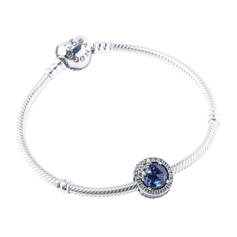 Pandora潘多拉 925银手镯蓝色雪花时尚串珠挂件成品套装