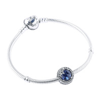 Pandora潘多拉 925银手镯蓝色雪花时尚串珠挂件成品套装