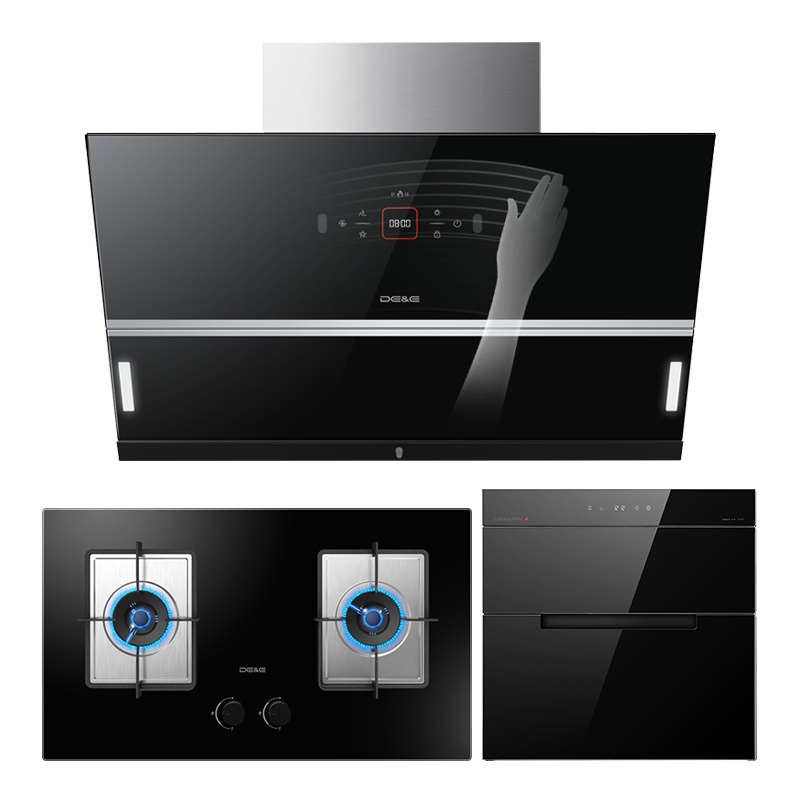 德意(DE&E)A5系列830Pa挥手智控 抽油烟机灶具消毒柜套装 自清洁烟灶消三件套 858A+301A+100M