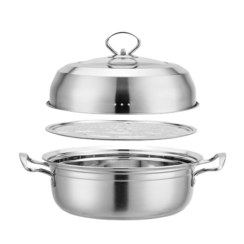 加厚复底不锈钢蒸锅汤锅家用桑拿蒸汽火锅1层2层燃煤气电磁炉锅具 FENGHOU 30cm一层[1蒸片]