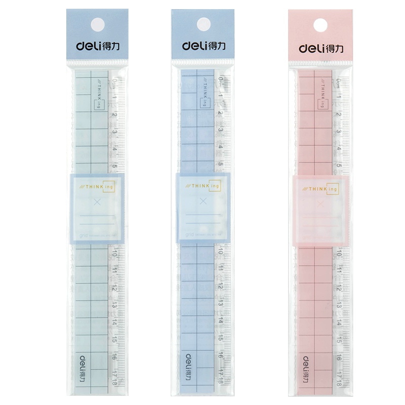 得力(deli)6235直尺 塑料18cm厘米 带波浪多功能透明尺子学生文具尺 绘图制图 颜色随机