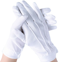 10双装三筋礼仪手套带扣白手套薄透气阅兵演出文玩保安礼宾开车防滑手套男女 三筋涤棉带扣