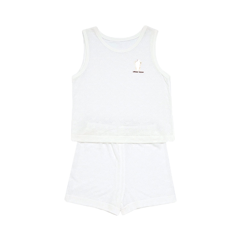 洛克泰迪网提背心套装2020夏季新款童装男短裤两件套纯白透气舒适上衣