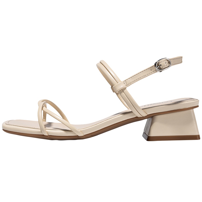 马克华菲女鞋粗跟凉鞋女2020夏季新款仙女风一字带优雅时装凉鞋