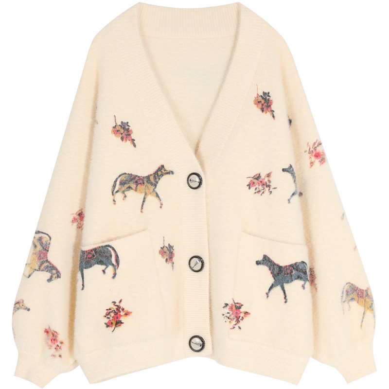 妖精的口袋白色过年毛衣外套2020春季新款女宽松外穿百搭针织开衫