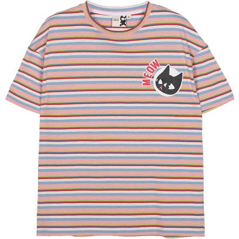 a02新款2020时尚经典卡通撞色条纹宽松T恤女潮DTV2C0251KT