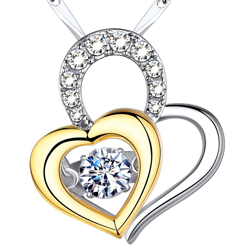 MyMiss 心相连 925银镀铂金项链 银饰心形项链女锁骨链吊坠 生日礼物送女友