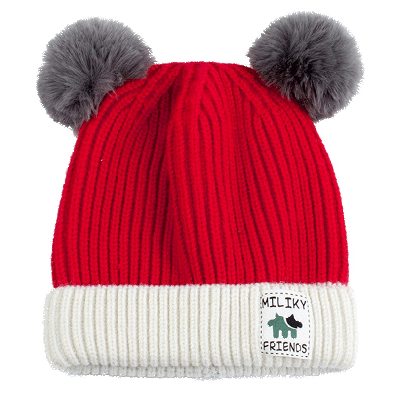 milkyfriends宝宝帽婴儿MK经典双毛球套头毛线帽婴儿针织帽秋冬