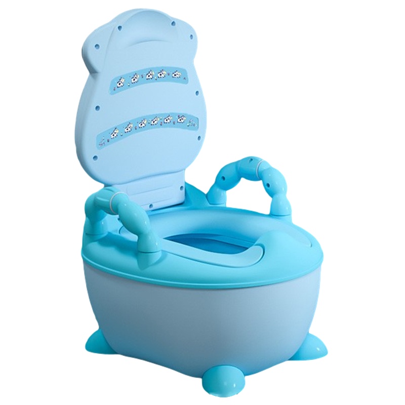 DuDi/青蛙嘟迪 儿童坐便器女宝宝婴儿男便盆尿盆儿童马桶座便器婴儿坐便器马桶宝宝坐便器 奶牛加大PU软垫座便器 蓝白