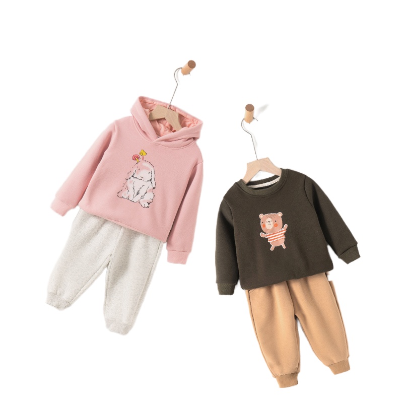 咕噜日记卡通圆领款连帽款加绒卫衣套装