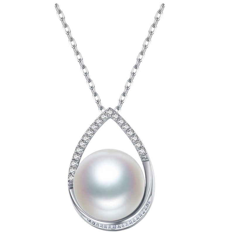 佰色传情12-13mm强光海水珍珠澳洲白珠吊坠18K金钻石送长辈母亲送朋友女礼物生日节日礼物