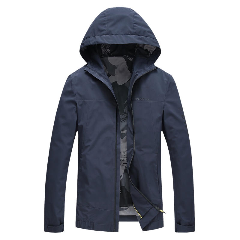 迪伽默 VDG秋季男式纯色时尚休闲连帽男士夹克外套 藏青色