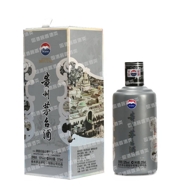 贵州茅台酒 53度 茅台日纪念酒美国旧金山 酱香型白酒 375ml 银色 单瓶装