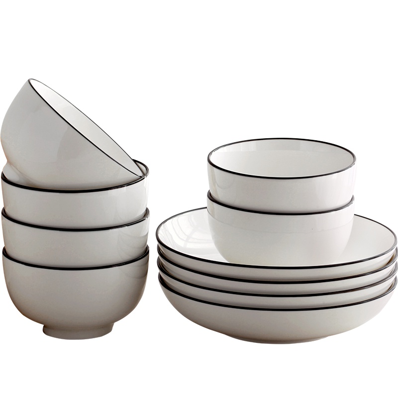 风源北欧方形陶瓷碗欧汤碗家用简约ins吃饭碗米饭碗创意(4.5英寸碗10个)