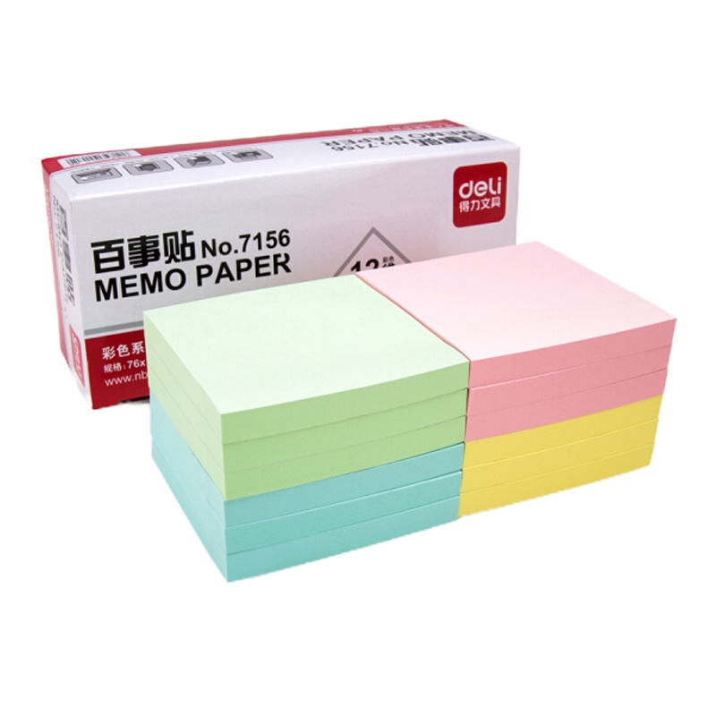 得力 百事贴N次贴 彩色留言纸 便利贴易事贴 颜色随机 7156