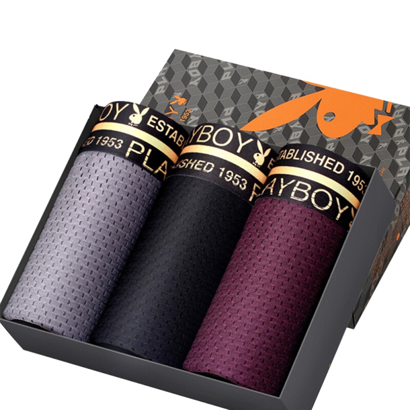 花花公子内裤男抗菌冰丝男士内裤宽松加大码中腰u凸网眼平角裤头男5150-3条礼盒装