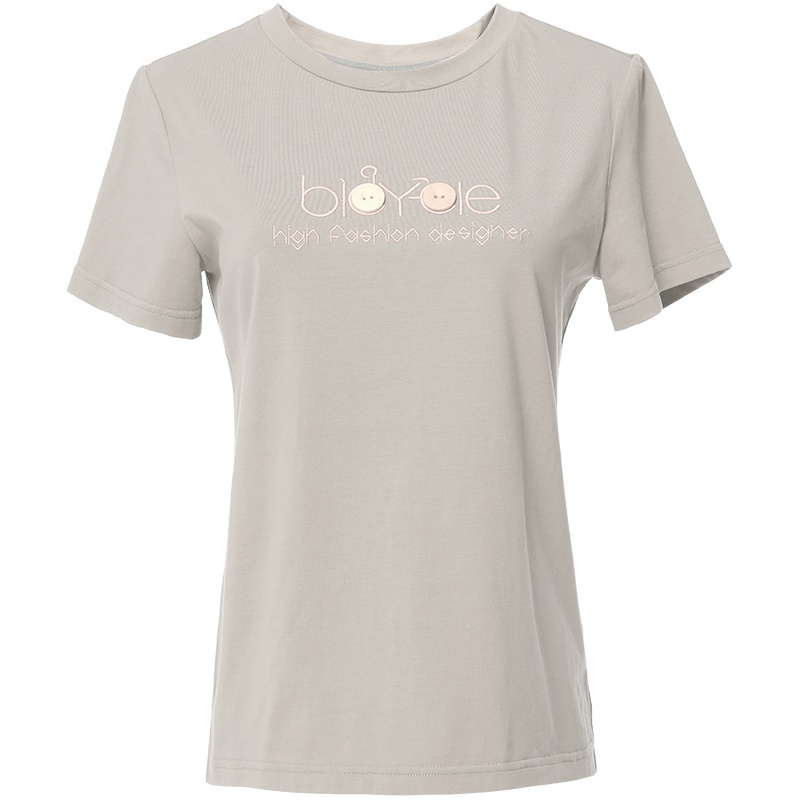 欧昵雪夏季休闲圆领字母绣花时尚套头短袖T恤女显瘦上衣