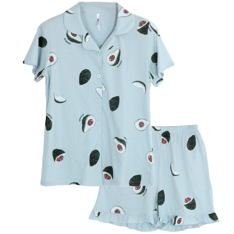 红豆(HODO)女士纯棉小清新短袖家居服套装女式全棉甜美印花睡衣