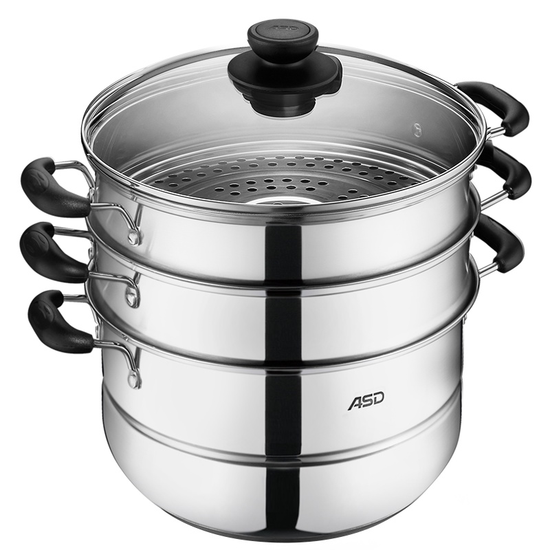 爱仕达(ASD) 28CM 不锈钢三层蒸锅 电磁炉明火通用 蒸焖涮煮 WGNS1528