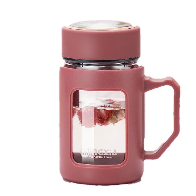 苏宁宜品500毫升带手柄玻璃杯高硼硅玻璃家用男士绿茶红茶杯子带滤网茶杯办公室用女士便携可爱水杯花茶杯