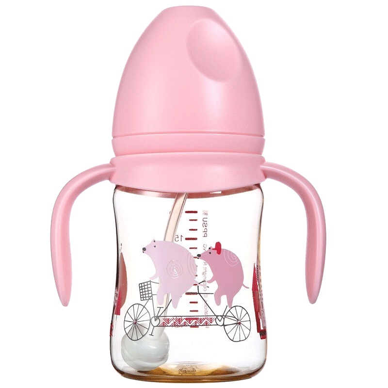 日康宽口有柄自动奶瓶(180ml.PPSU)RK-3167[粉色]