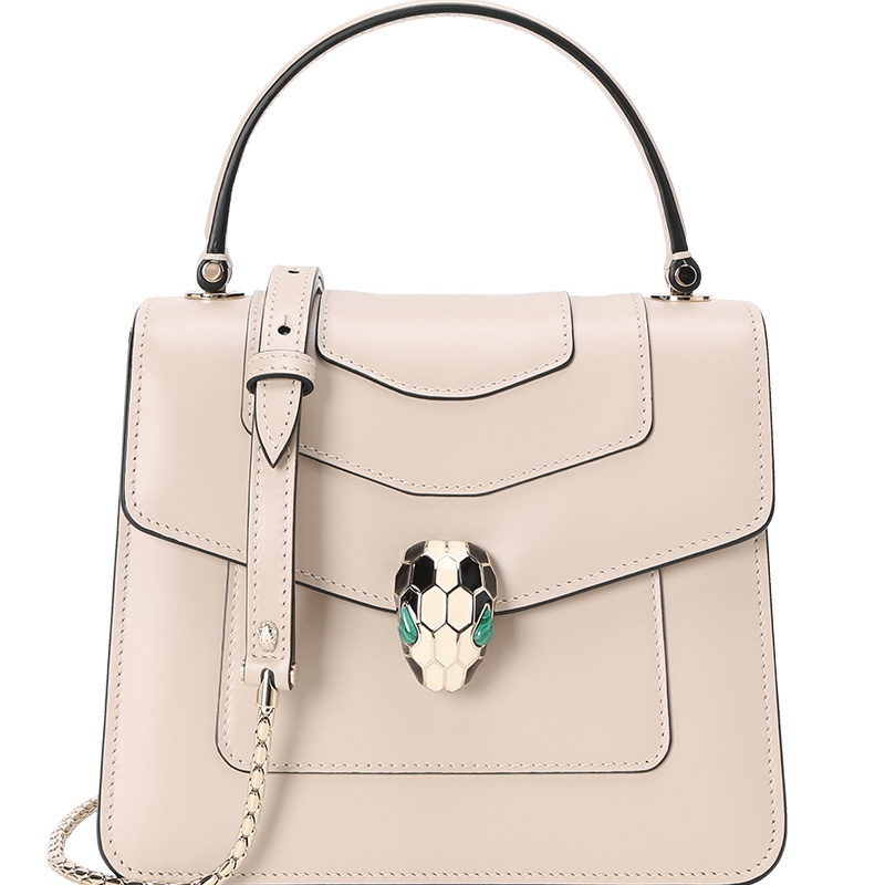 预售 宝格丽 BVLGARI Serpenti Forever 通勤手拎包 经典蛇头光面皮 女士手提包 287934金扣