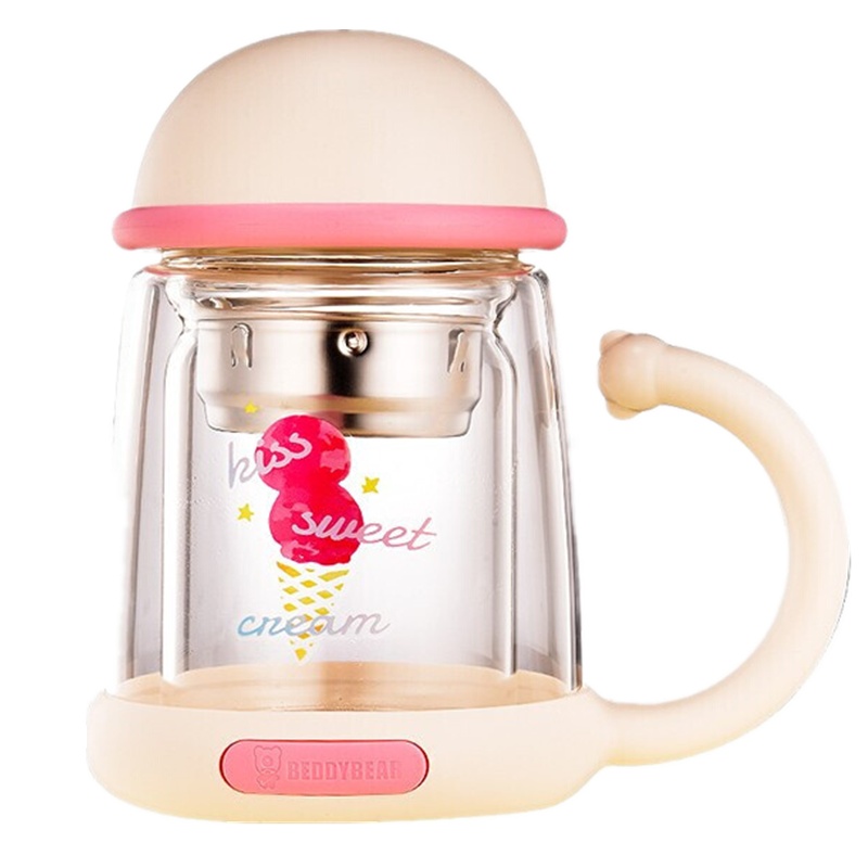 冰激凌杯具熊BEDDYBEAR杯子单双层耐热玻璃杯女花茶杯过滤办公便携创意可爱水杯320ml双层玻璃