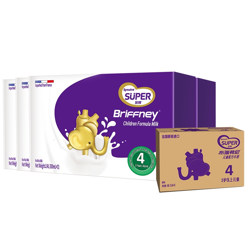 布瑞弗尼4段儿童配方牛奶200ml*48支整箱装(3-12岁适用) 法国原装进口