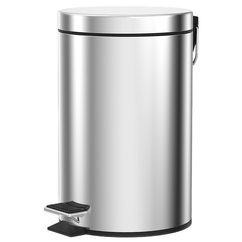 垃圾桶家用 12L不锈钢大号脚踏式厨房客厅带盖废纸篓镜面翻盖卫生桶 银色 3553