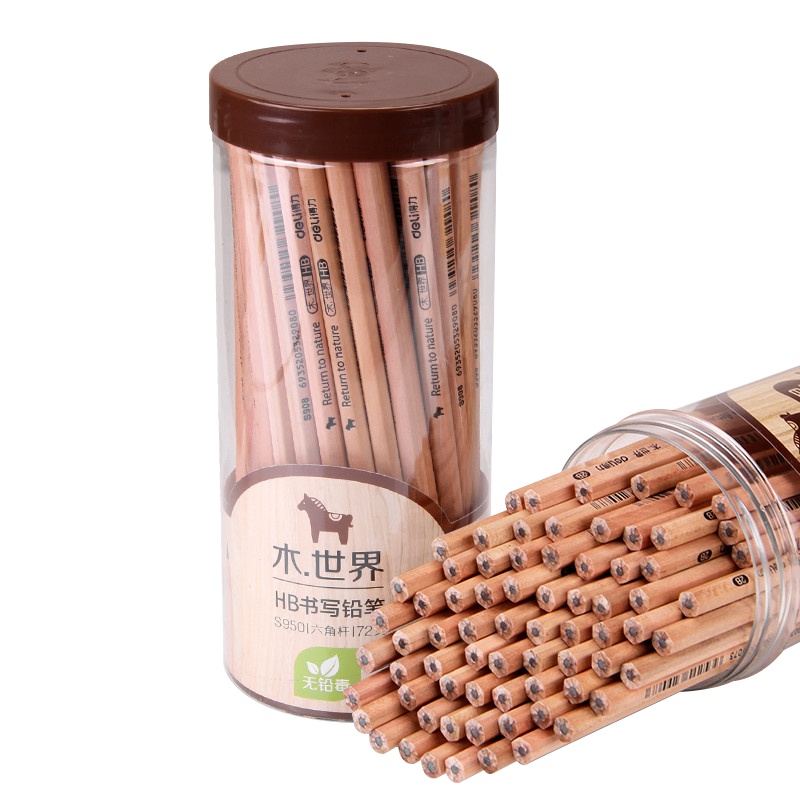 得力(deli)S950/S951原木铅笔绘画HB书写铅笔小学生2B六角笔杆文具礼品奖品绘图铅笔72支筒装赠卷笔刀