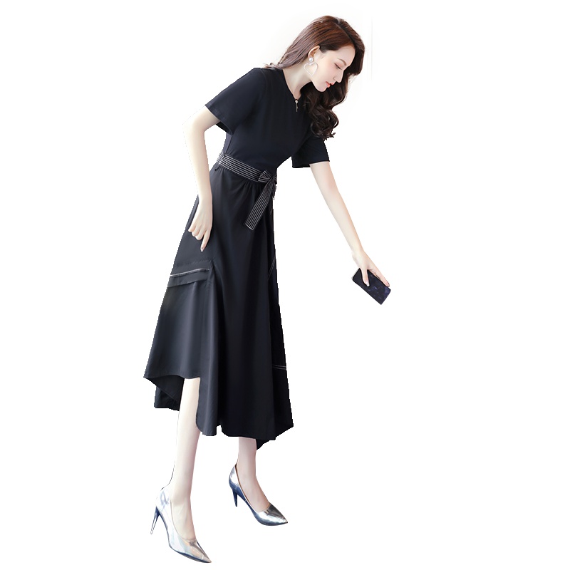丝柏舍2019夏季女时尚纯色短袖修身中长连衣裙S92R2175L