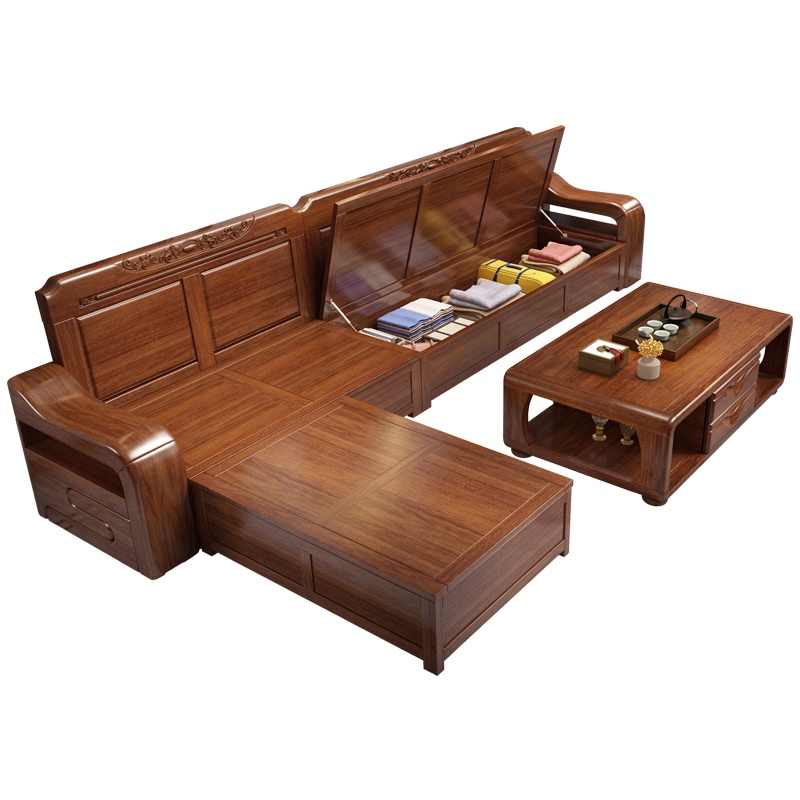 月影梳桐胡桃木实木沙发组合现代中式客厅储物大户型冬夏两用贵妃木沙发实木
