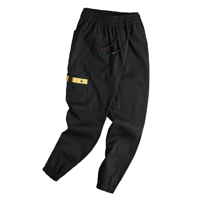 三弦(LA CORDE)男士休闲裤韩版潮流黑色小脚九分裤港风ins薄款个性潮牌9分工装裤LA-TCK9109