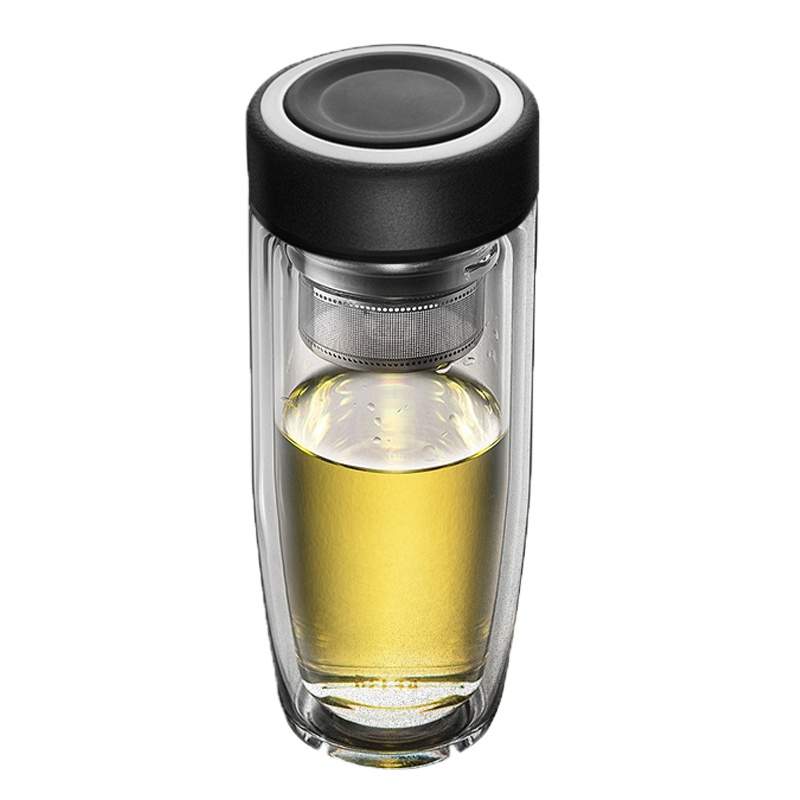 物生物(RELEA)玻璃杯茶杯男双层过滤水杯喝茶耐热带盖便携随手杯泡茶杯子380ml/450ml