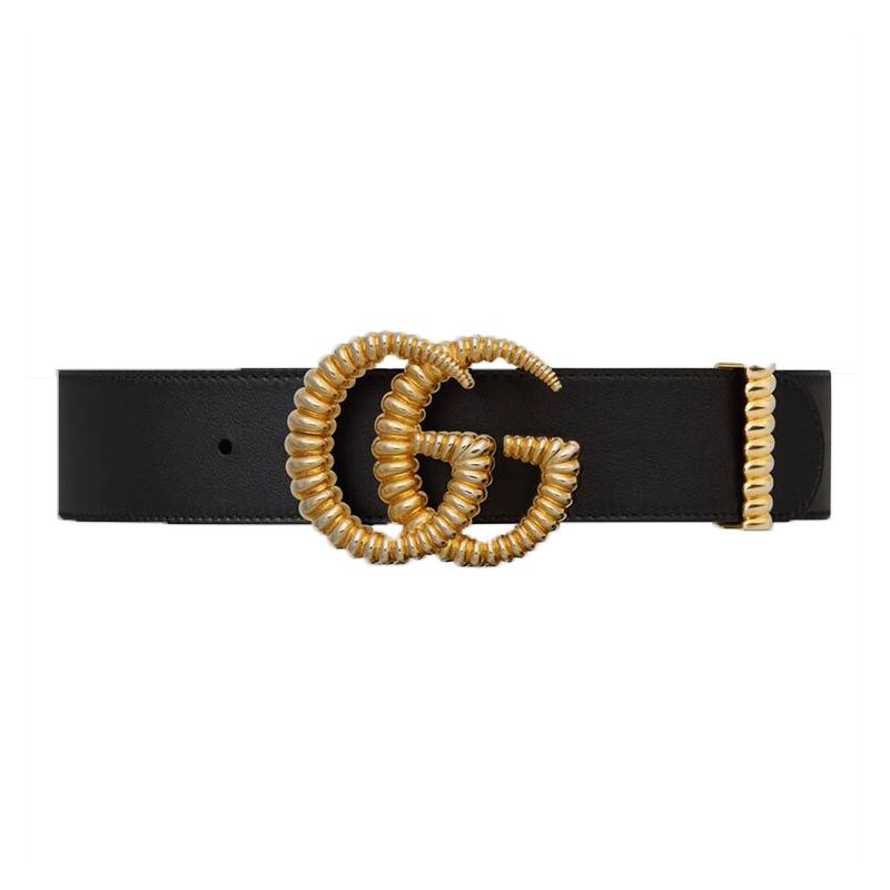 [直营]GUCCI 古驰 女士双G搭扣皮革腰带 黑色-524105AP00G1000