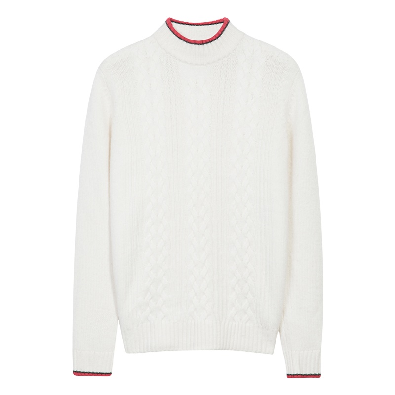 鄂尔多斯ERDOS 半高领绞花撞色边长袖羊绒衫男士毛衣针织衫