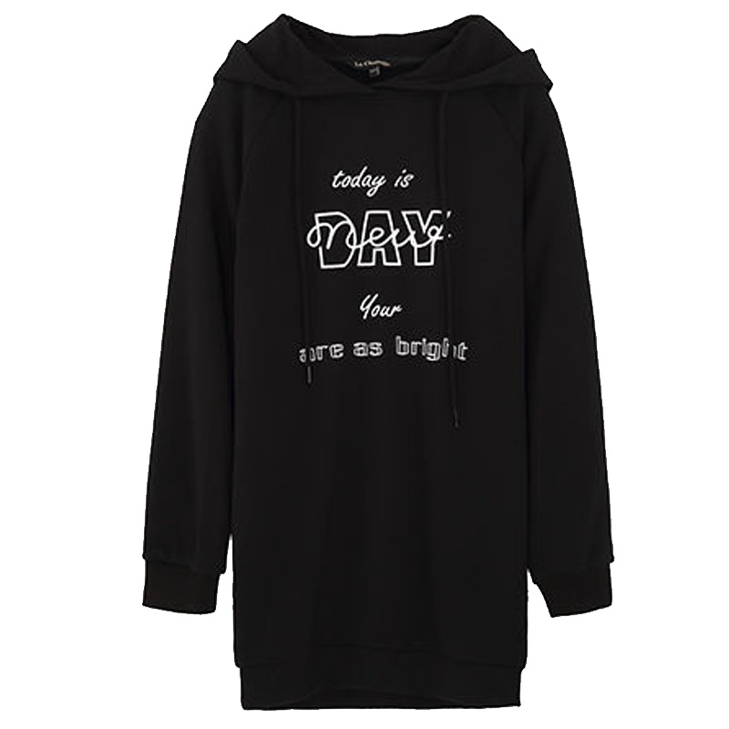 【专柜同款】拉夏贝尔冬季新款连帽长袖中长韩版宽松套头卫衣连衣裙女10019391