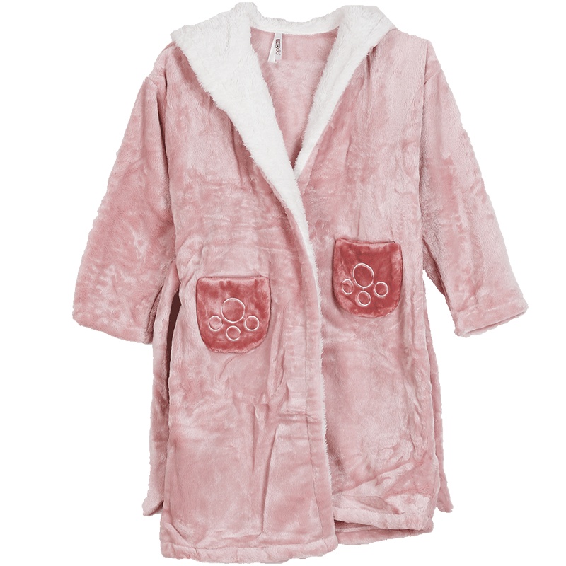 红豆居家2019新款秋冬女童睡袍中大童法兰绒睡袍秋冬家居服儿童浴袍