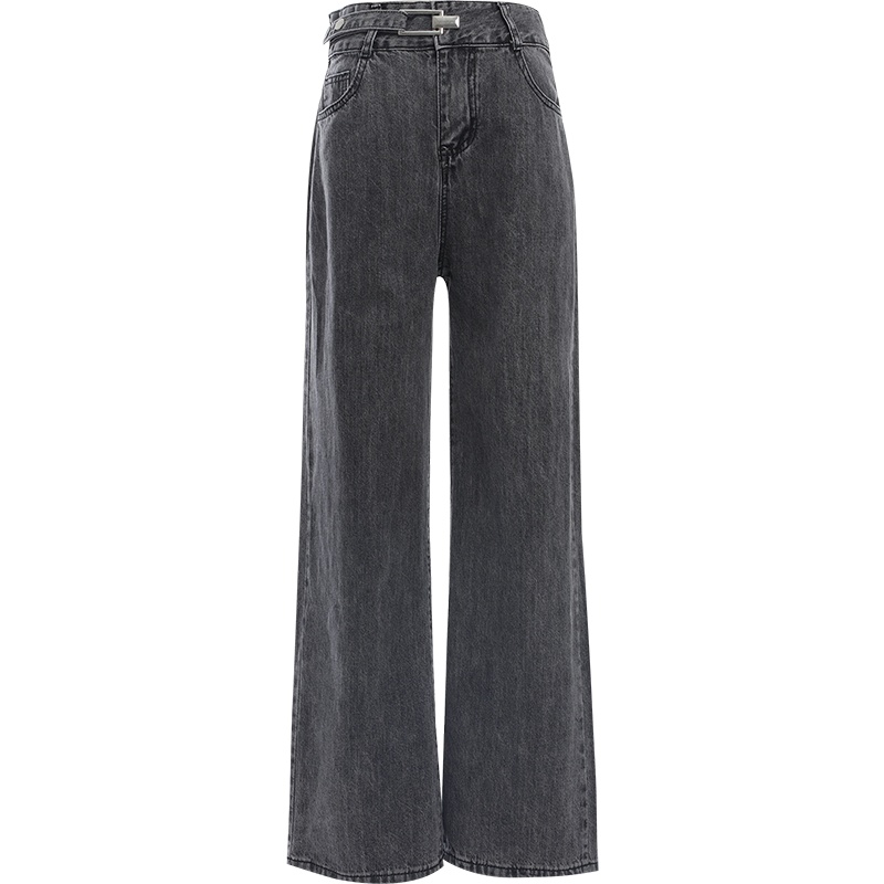 欧昵雪复古高腰宽松显瘦直筒牛仔裤女垂感阔腿长裤