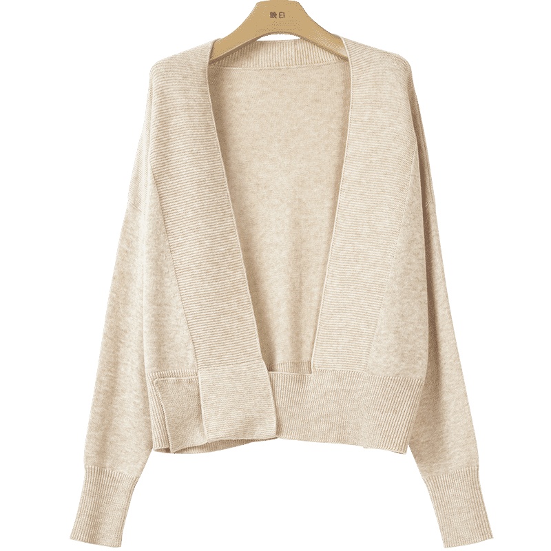 晚白2020冬季新品时尚通勤休闲宽松纯色大V领毛衫开衫外套女