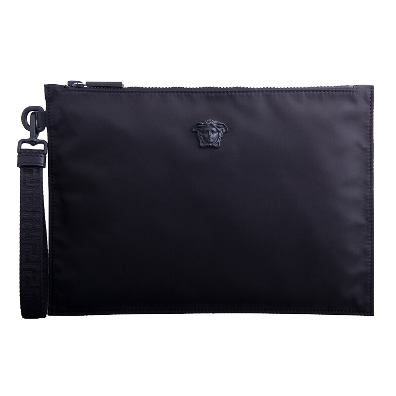 VERSACE 范思哲 奢侈品 男士黑色尼龙手包 美杜莎头男女款大号手拿包 信封包 DP85102 DNYL