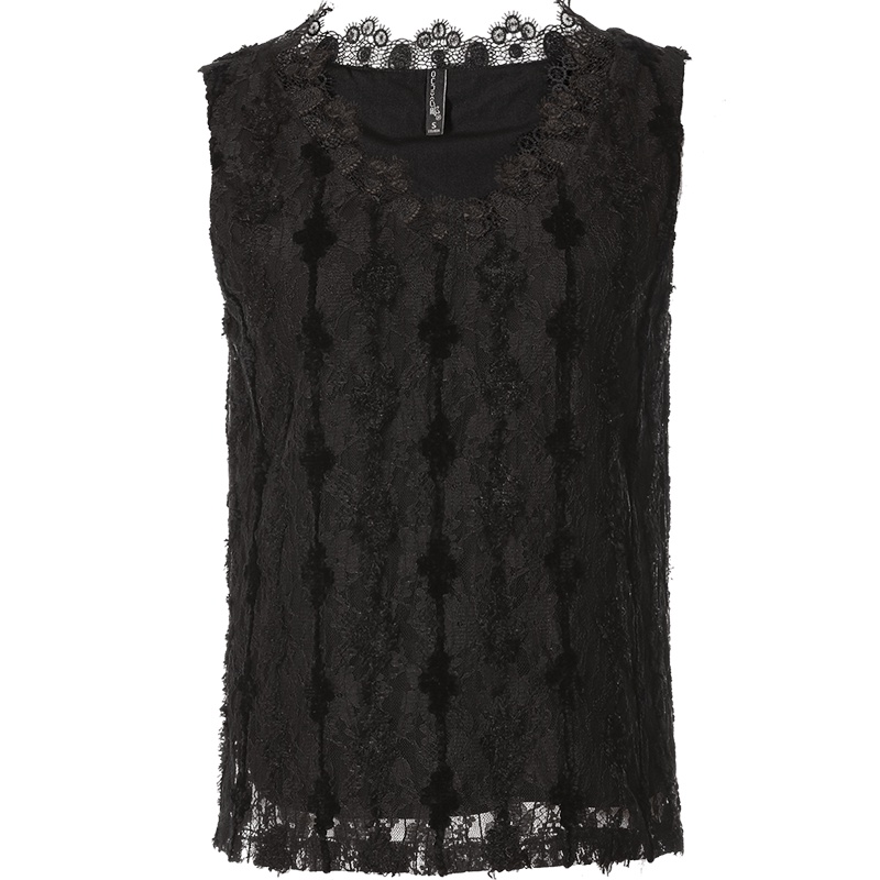 欧昵雪秋季淑女花边V领背心女修身无袖镂空蕾丝衫上衣