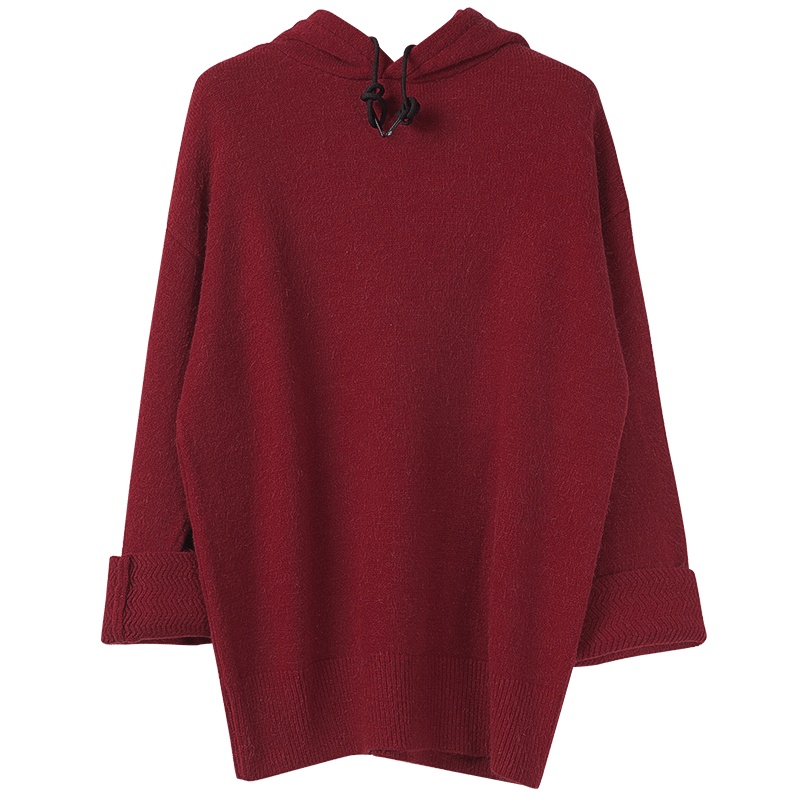 晩白 新品通勤百搭简约纯色连帽领宽松休闲毛衣卫衣针织衫女