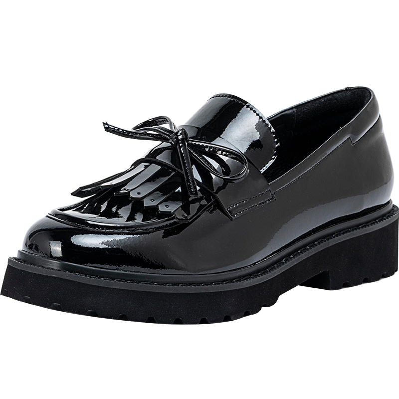 百田森2020新款乐福鞋女粗跟一脚蹬透气流苏学生厚底JK制服鞋