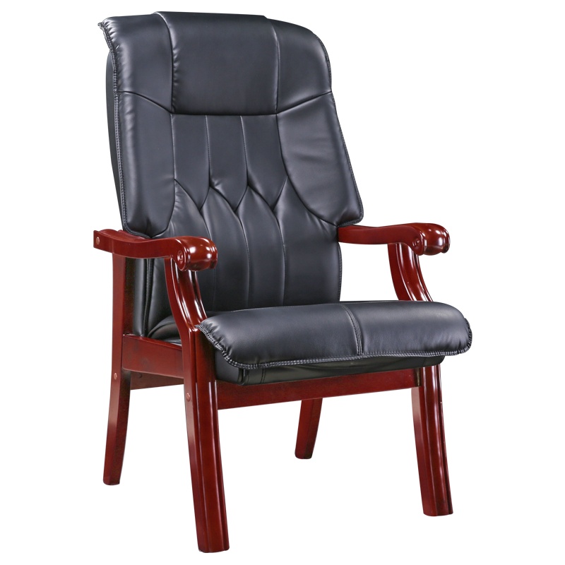 皮艺老板椅 电脑椅 实木四脚椅 会议椅 黑色西皮办公椅